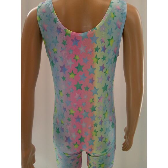 Dance Gymnastics Leotard Biketard Intermediate Child 6-7 Pastel Rainbow Stars - Picture 2 of 2